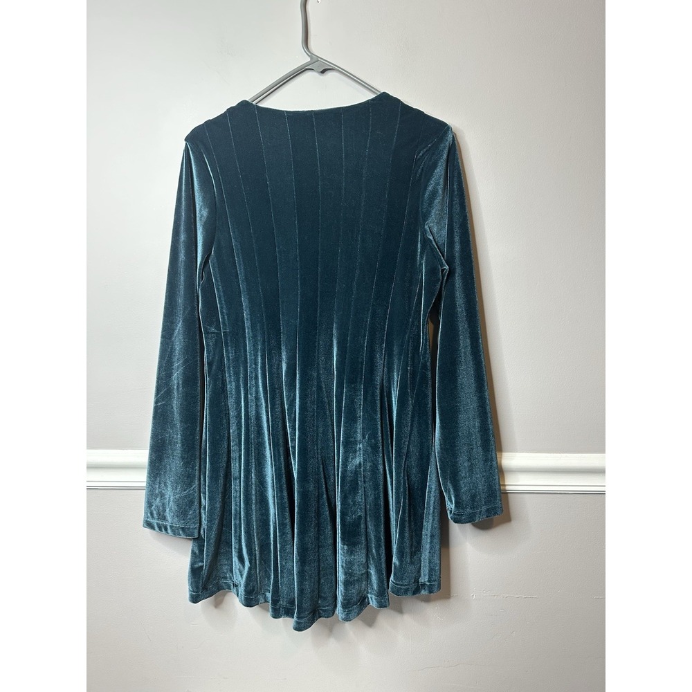 Soft Surroundings Mini Velvet Dress Women Size Medium Teal Blue Pleated Babydoll - Picture 4 of 6